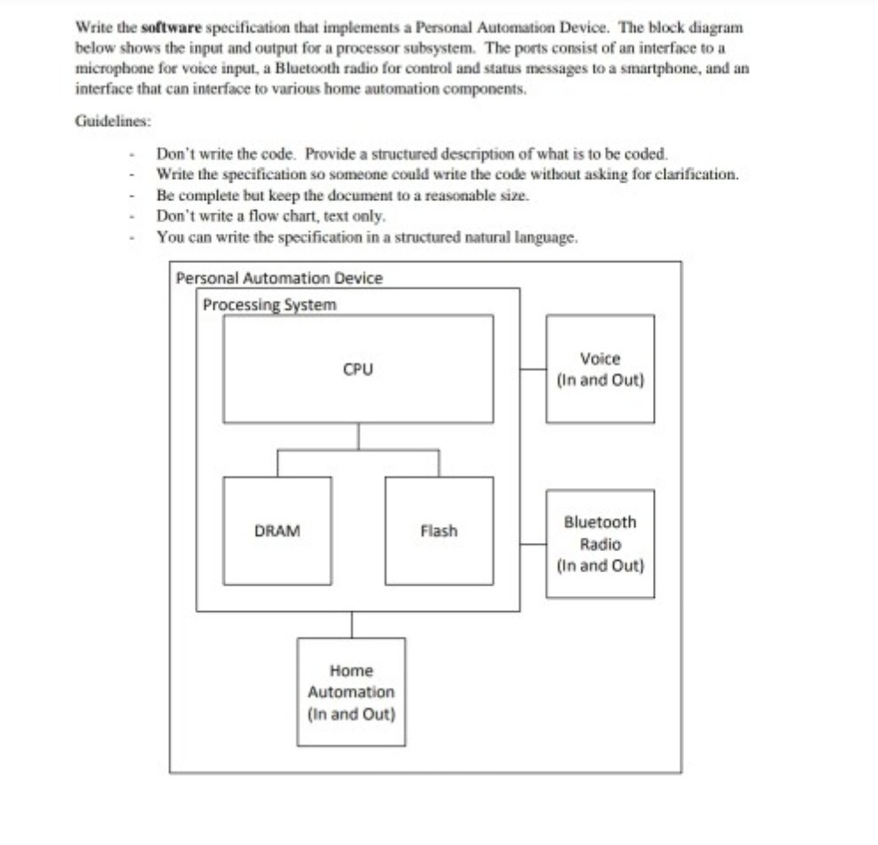 Write the software specification that implements a Personal Automation Device. The