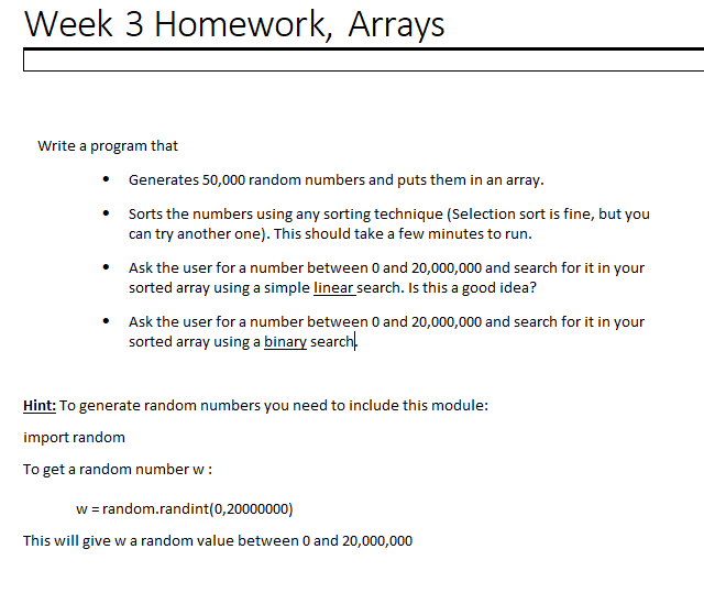 Program in Python 3.7. Thank you! Please import array and use array