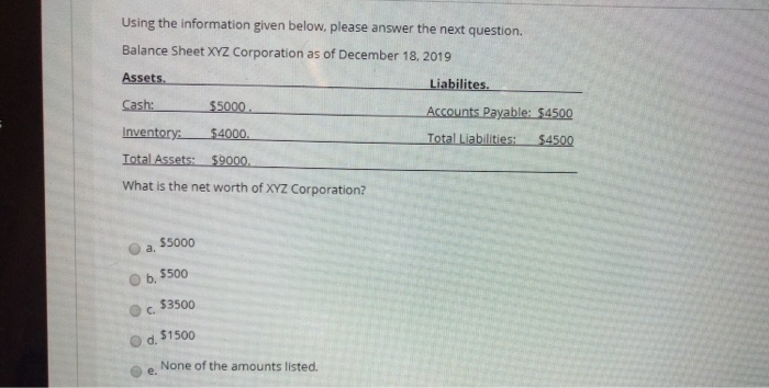  Using the information given below, please answer the next question. Balance