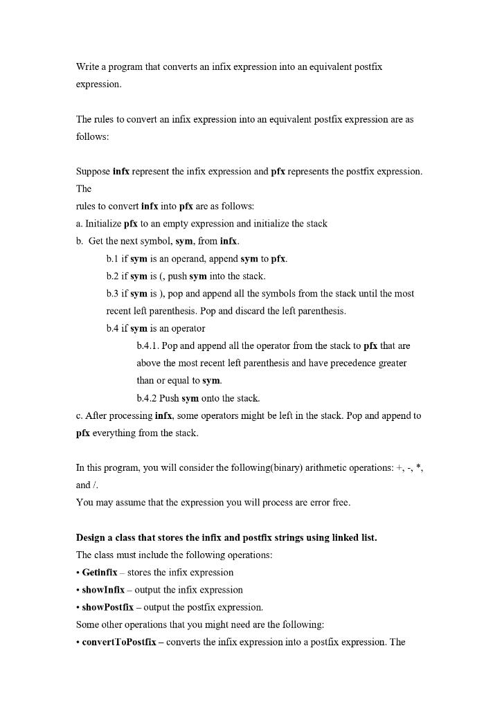  Write a program that converts an infix expression into an equivalent