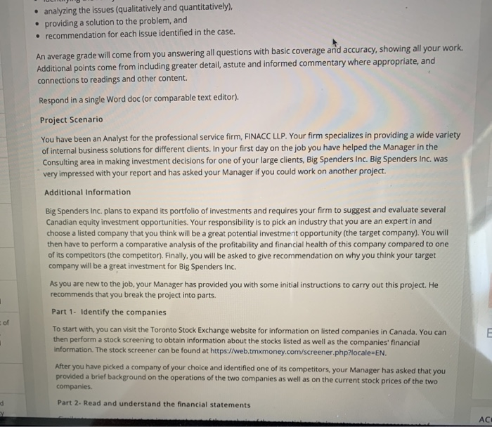  . analyzing the issues (qualitatively and quantitatively). providing a solution to