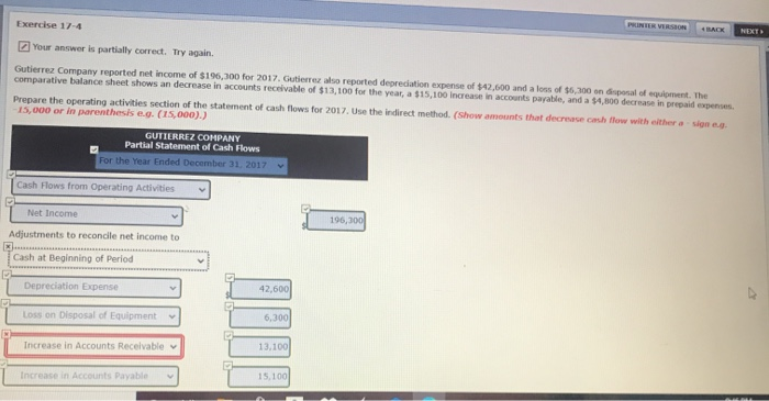  Exercise 17-4 PRINTER VERSION IRAOK NEXT Your answer is partially correct.