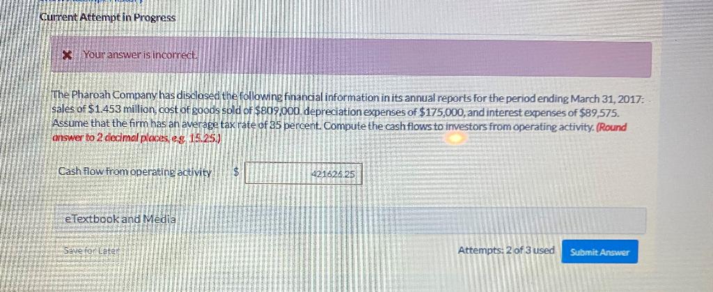  Current Attempt in Progress X Your answer is incorrect, The Pharoah