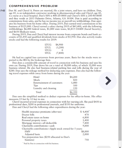 Using the information in Problem I:7-62 for Dan and Cheryl, prepare