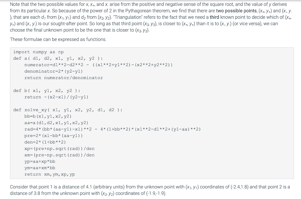 unknown point given two known points and distances from those known points