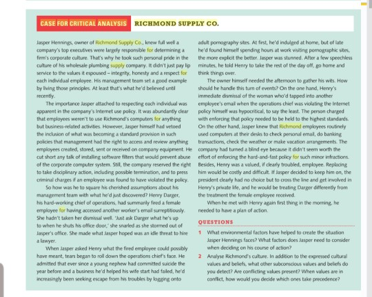  report on this case study CASE FOR CRITICAL ANALYSIS RICHMOND SUPPLY
