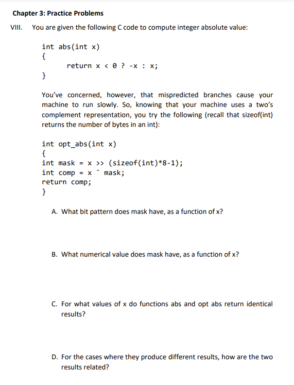 3: Practice Problems You are given the following C code to