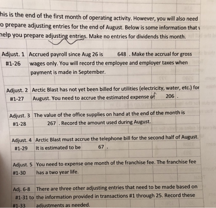  Only need to do #1-26 ~ 1-33 Adjusting Entry his is