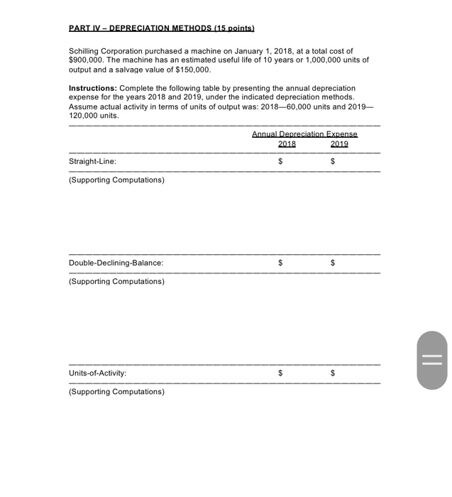 could you show the work for this? PART IV - DEPRECIATION METHODS
