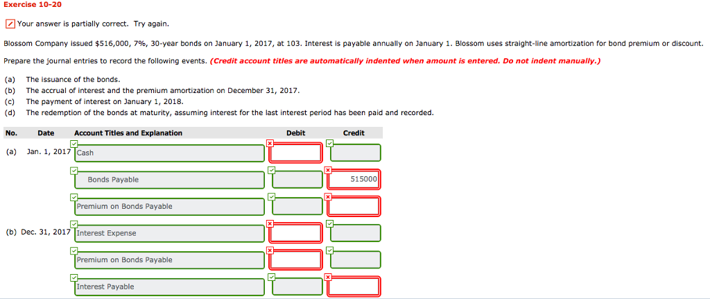 Exercise 10-20 Your answer is partially correct. Try again. Blossom Company