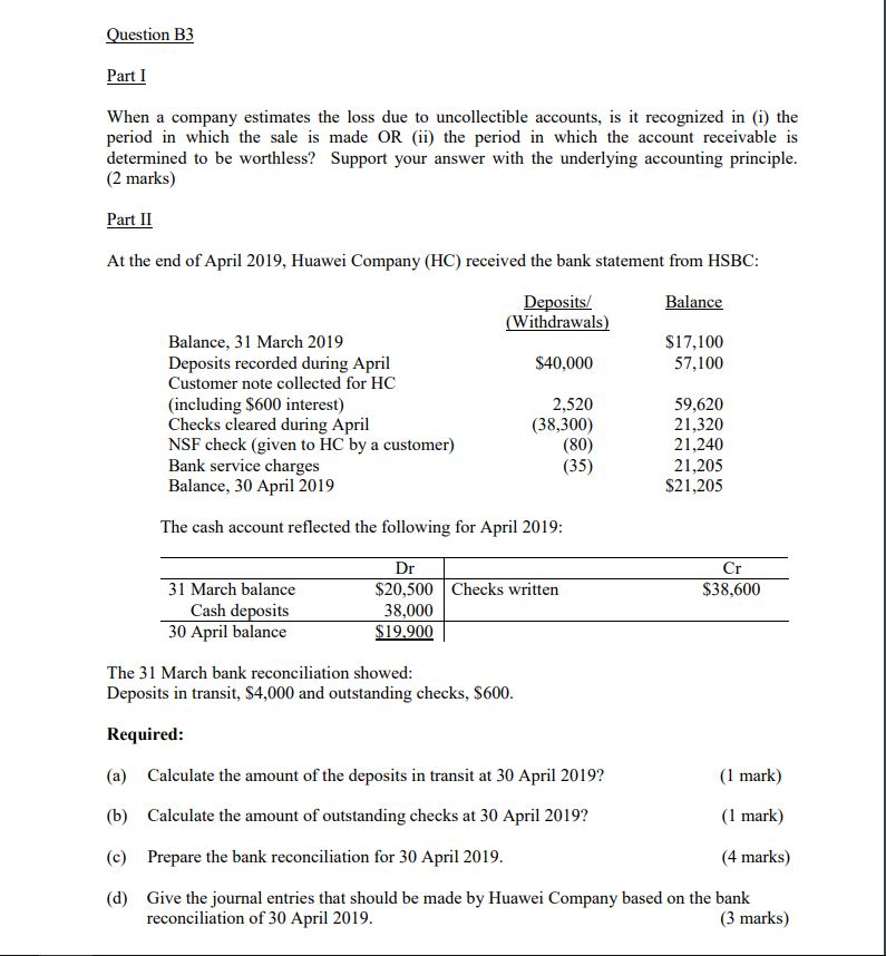  Question B3 Part I When a company estimates the loss due