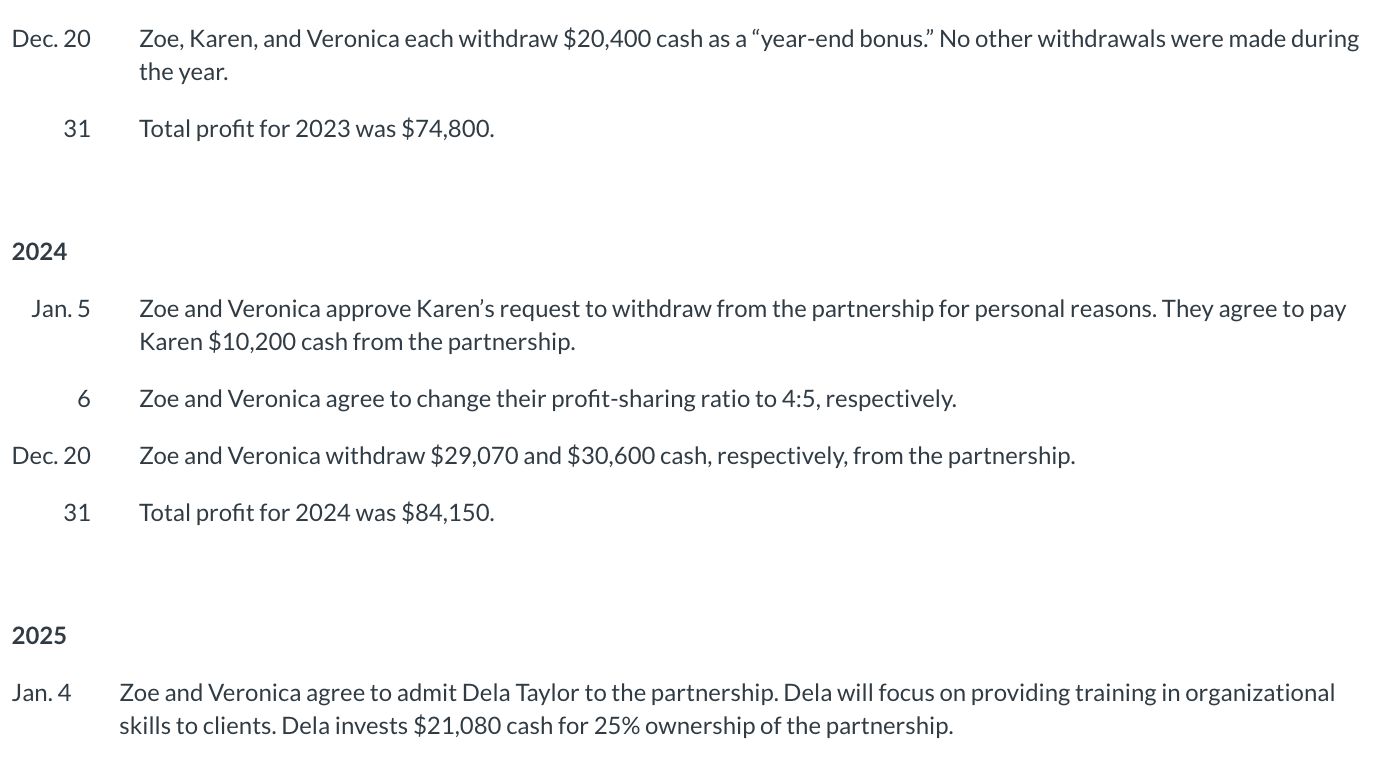 Denner, and Veronica Wilson start a partnership to operate a personal coaching