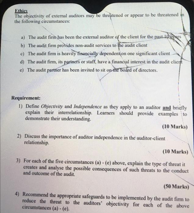 audit and assurance.i mainly need key points please Ethics The objectivity of