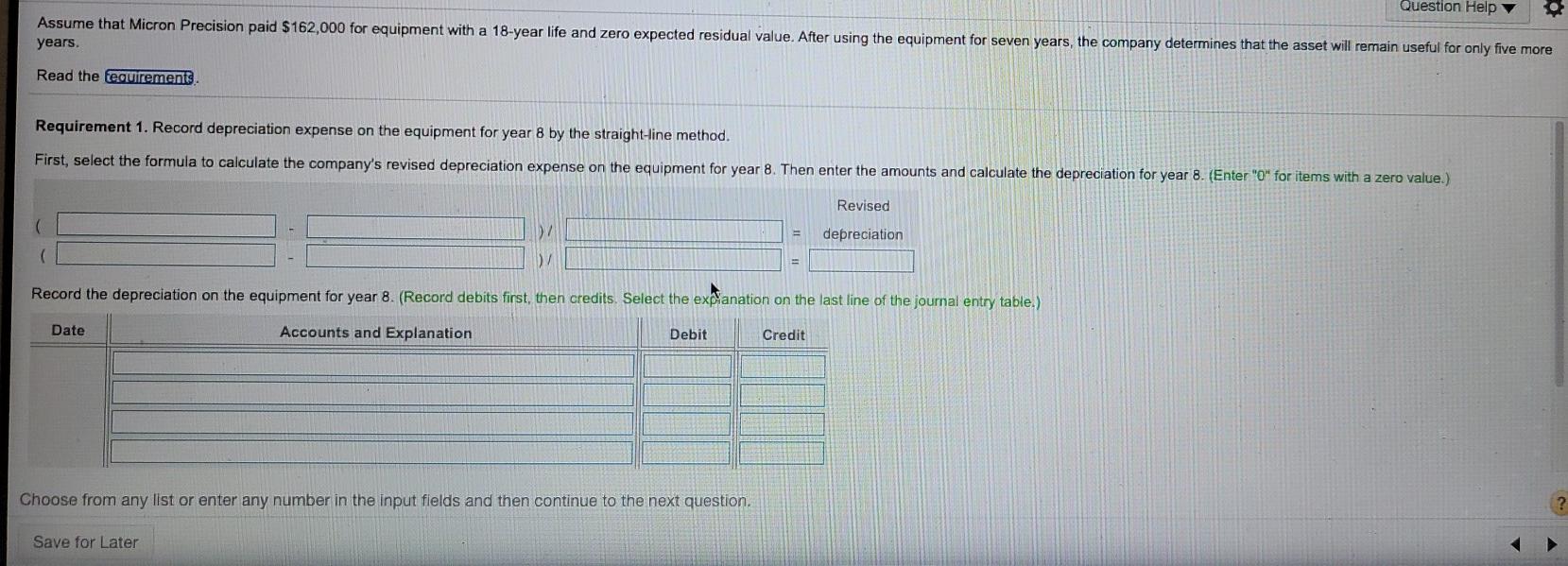 bn for year 8. (Ente 1. Record depreciation expense on the equipment
