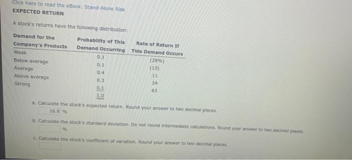  Click here to read the eBook: Stand-Alone Risk EXPECTED RETURN A