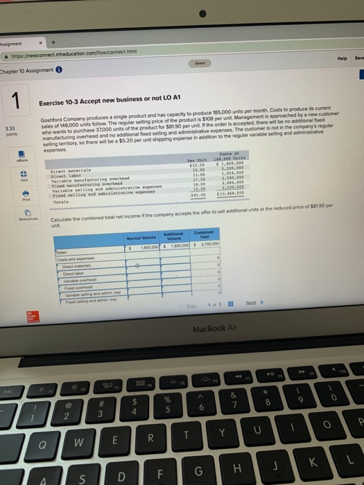  Chapter 10 Assignment Help Save Exercise 10-3 Accept new business or