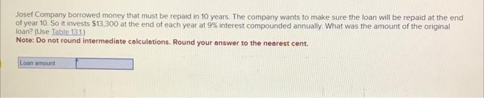 kindly answer exactly otherwise question will be wrong Josef Company borrowed money