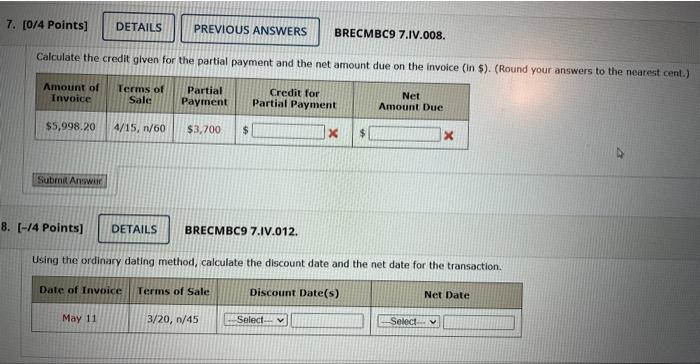 for the partial payment and the net amount due ca the irokee