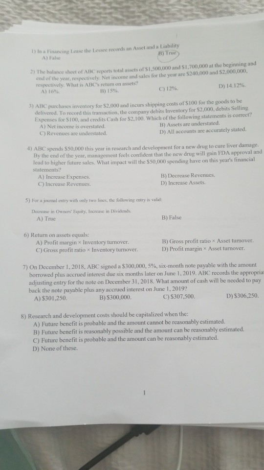  please answer A,B,C or D 9) ABC purchased a computer that