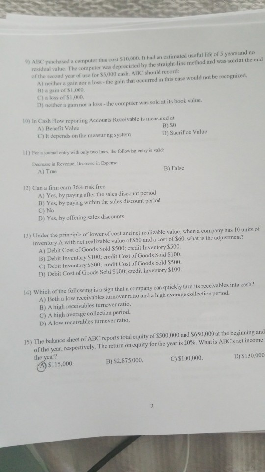 cost $10,000. It had an estimated useful life of 5 years and