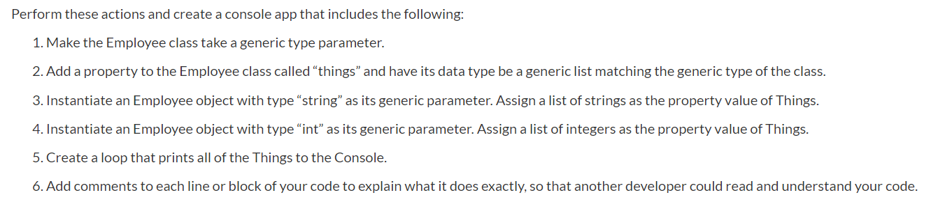  Perform these actions and create a console app that includes the