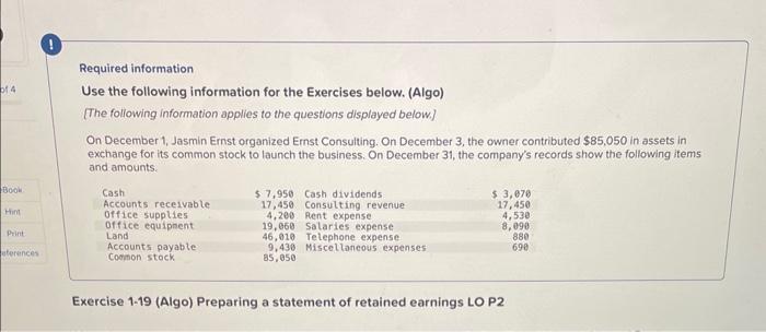 help Required information Use the following information for the Exercises below. (Algo)