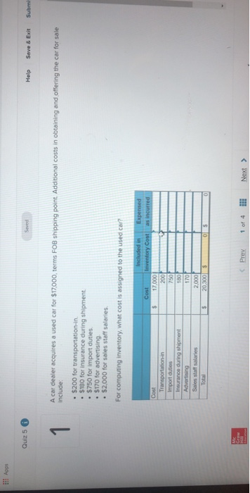  Apps Quiz 5 0 Help Save & Exit Submi A car
