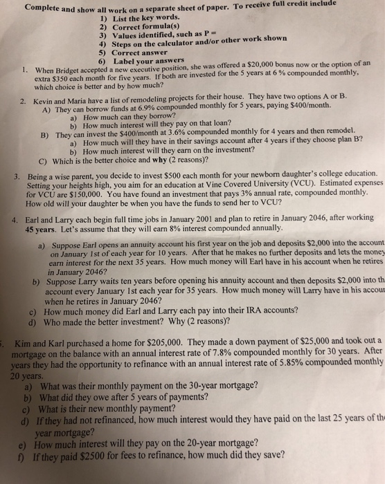 solve question 3, 4 & 5 e and show all work on