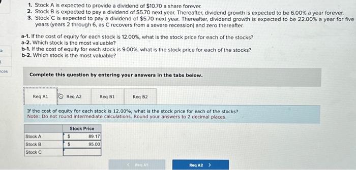  please solve for stock price c in both problems 1. Stock