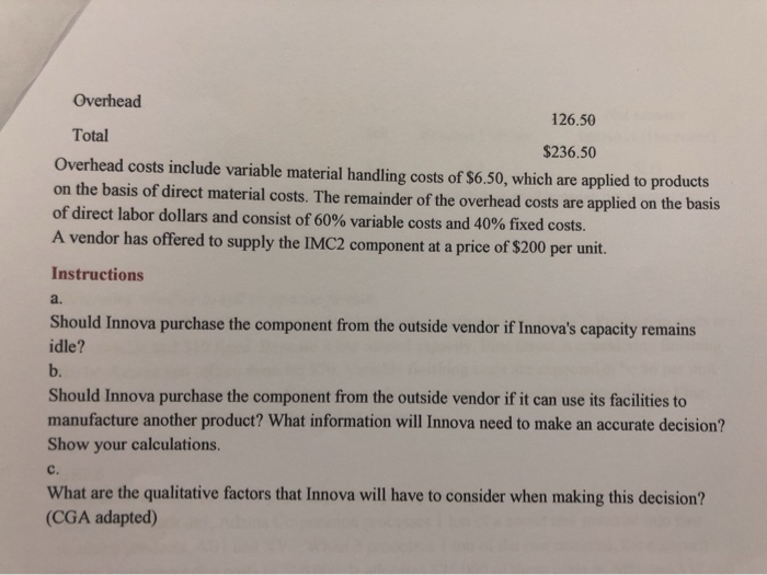 uses 1,000 units of the component IMC2 every month to manufacture one