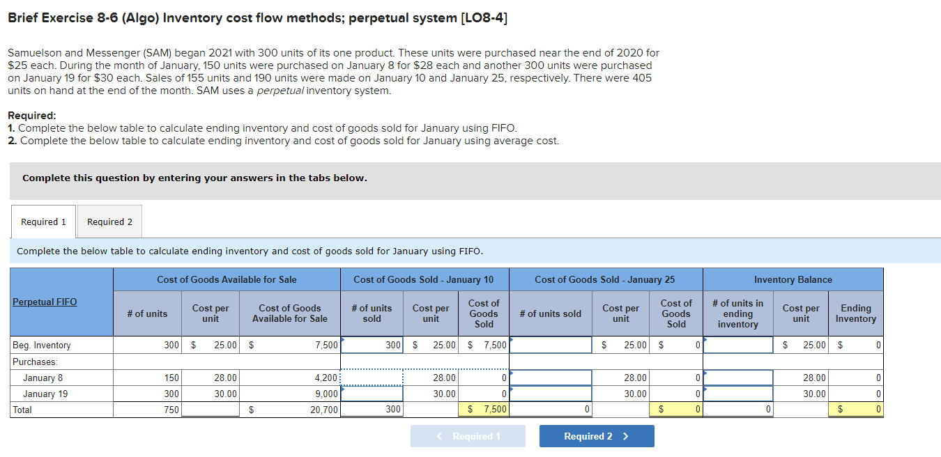 Brief Exercise 8-6 (Algo) Inventory cost flow methods; perpetual system [LO8-4] Samuelson
