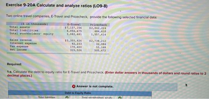  Can you please help me with this work? Exercise 9-20A Calculate