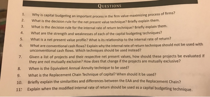  Question 2 and 3 Why is capital budgeting an important process
