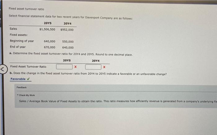  Fixed asset turnover ratio Select financial statement data for two recent