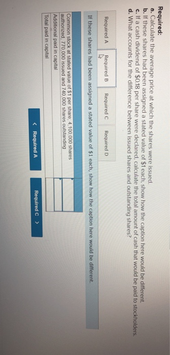 740,000 shares outstanding $ 4,000,000 Required: a. Calculate the average price at