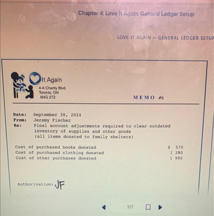 entries to put into journal?? Chapter 4: Love It Aggain: Gonoral Ledger