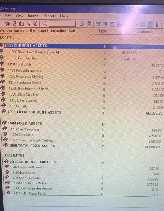 Sotup Accounts E Edit View Journal Reports Help Accounts Edit View Journal