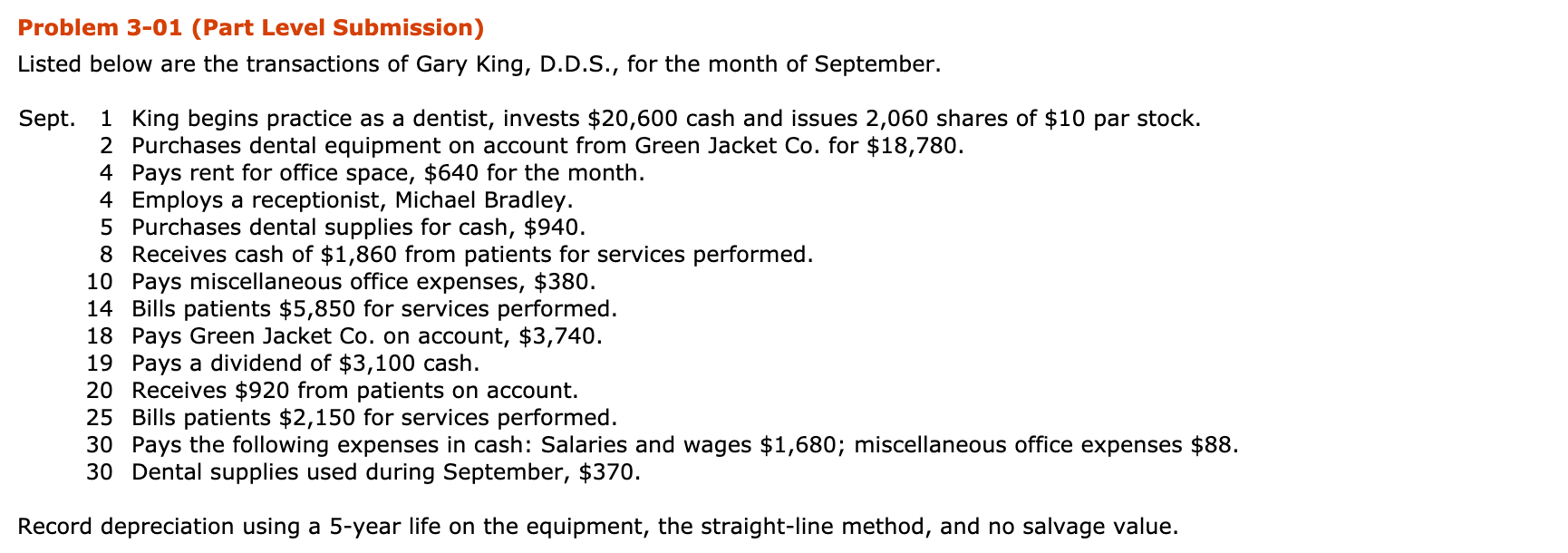Problem 3-01 (Part Level Submission) Listed below are the transactions of