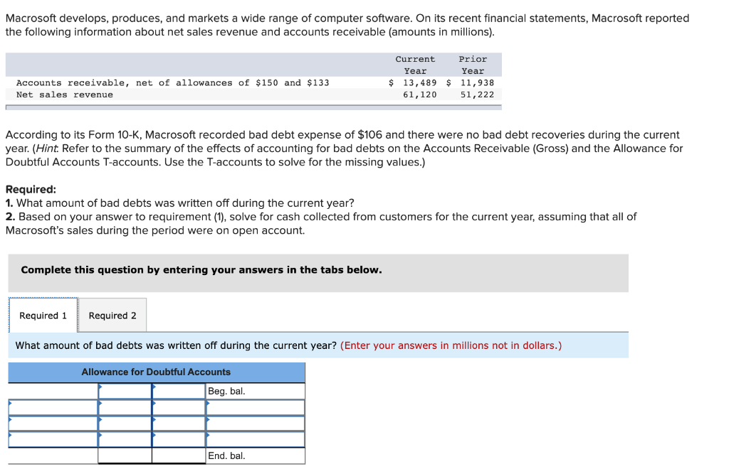  answer choice:Bad debt expense Cash collections Net sales Write-offs 