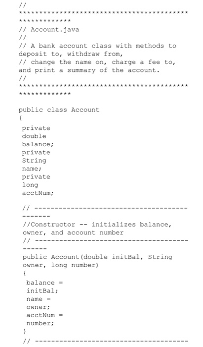 definition for a class representing a bank account. Save it to your