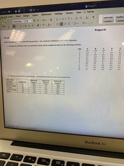  Project 1 Autosave Design Draw Home Insert ANCE AaBbc References Mailings