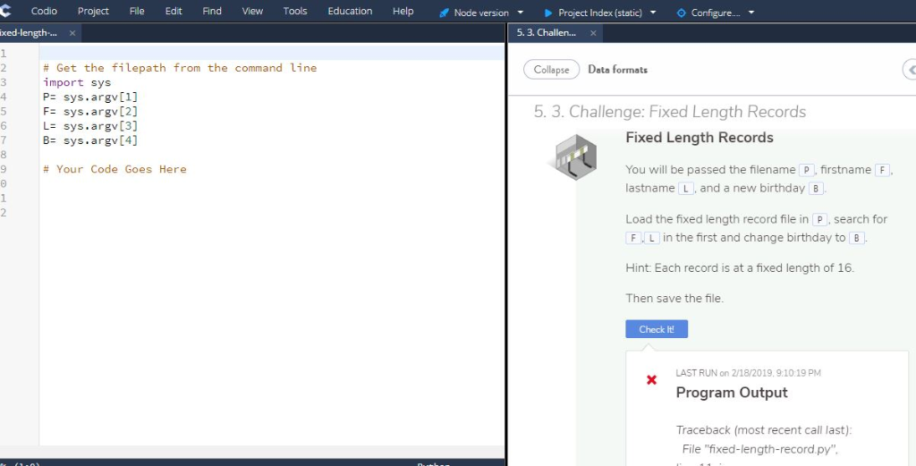 I need help with this question please! Codio Project File Edit And