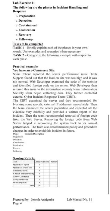 pages 2. Use "Lab 1: Report on Incident Handling \& Response" as