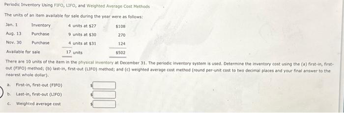 units of an item available for sale during the year were as