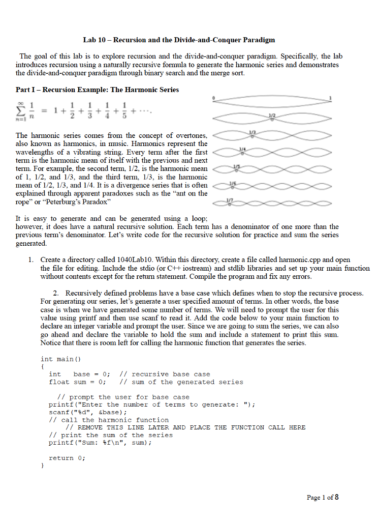 can someone do it asap Lab 10 - Recursion and the Divide-and-Conquer