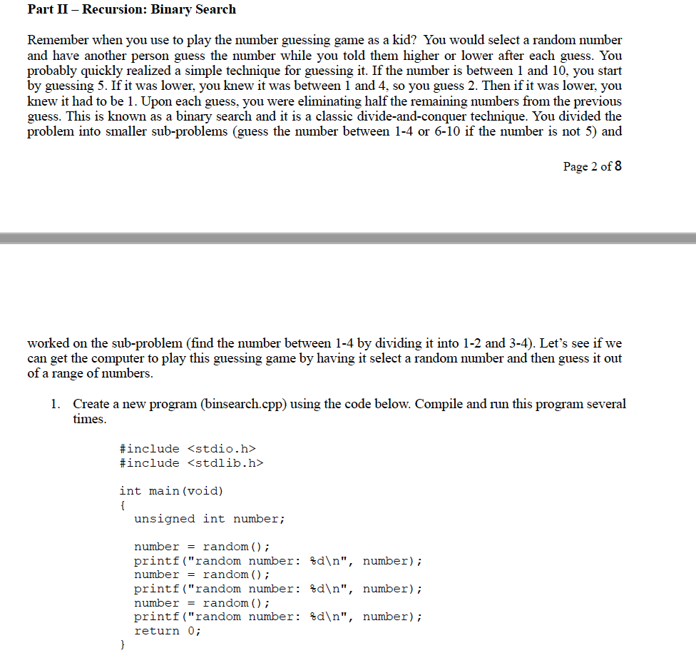 divide-and-conquer paradigm. Specifically, the lab introduces recursion using a naturally recursive formula