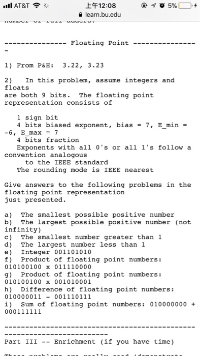  2)please:) 12:08 learn.bu.edu .ill AT&T ---Floating Point -- 1) From P&H