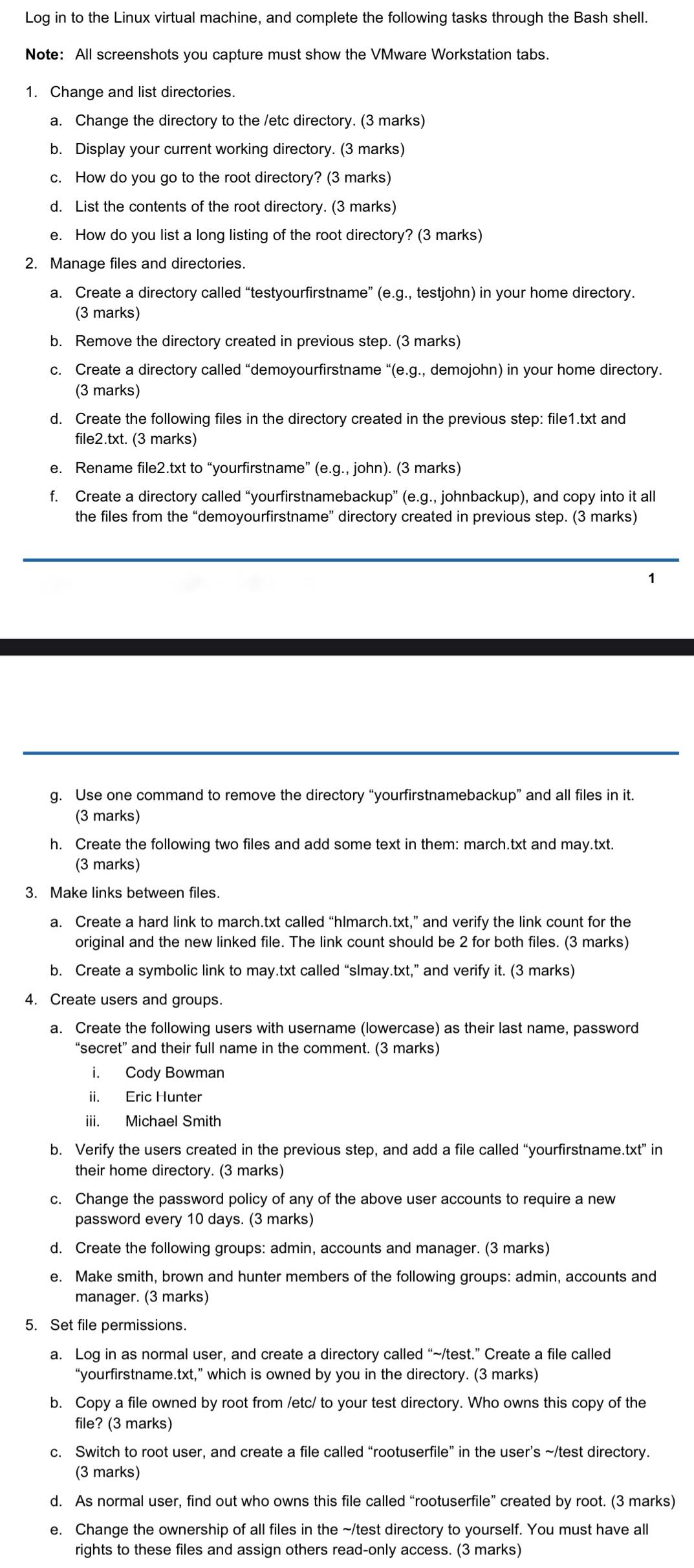  Log in to the Linux virtual machine, and complete the following