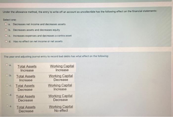  Under the allowance method, the entry to write off an account
