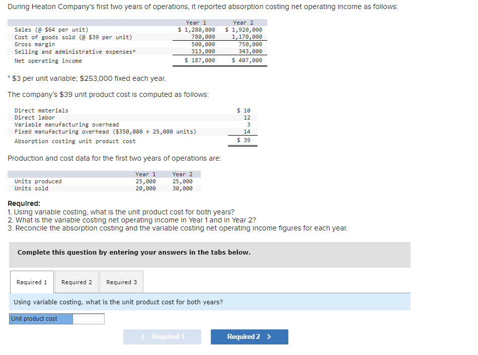 $3 per unit variable; $253,000 fixed each year. The company's $39